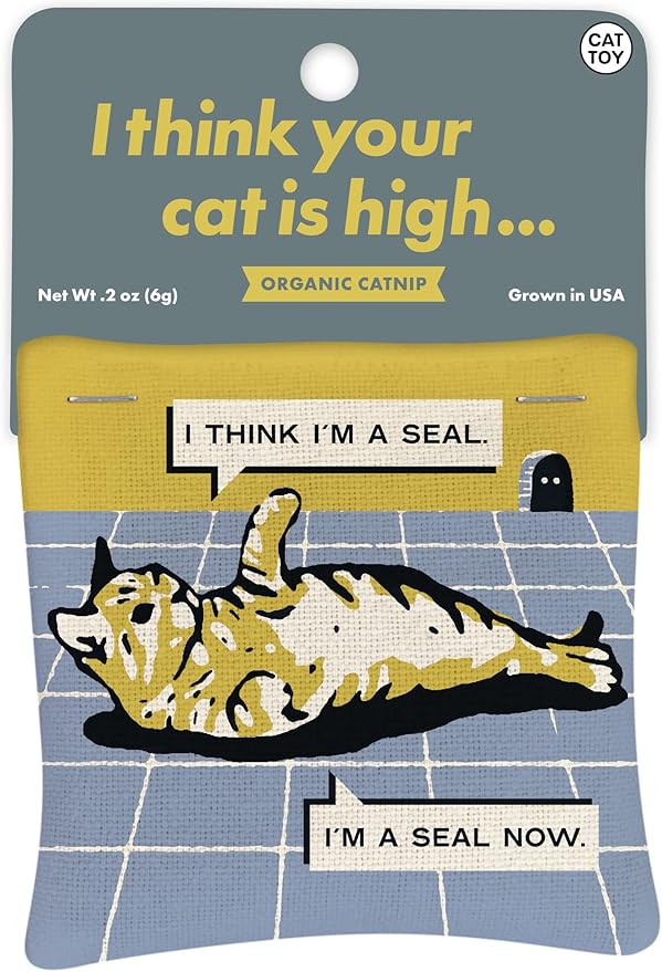 Blue Q Your Cat is High Catnip Cat Toy. Premium Organic Catnip Grown in The USA, 100% Cotton Pouches, Kitty Graphics Sure to Delight Every Cat-Keeper.