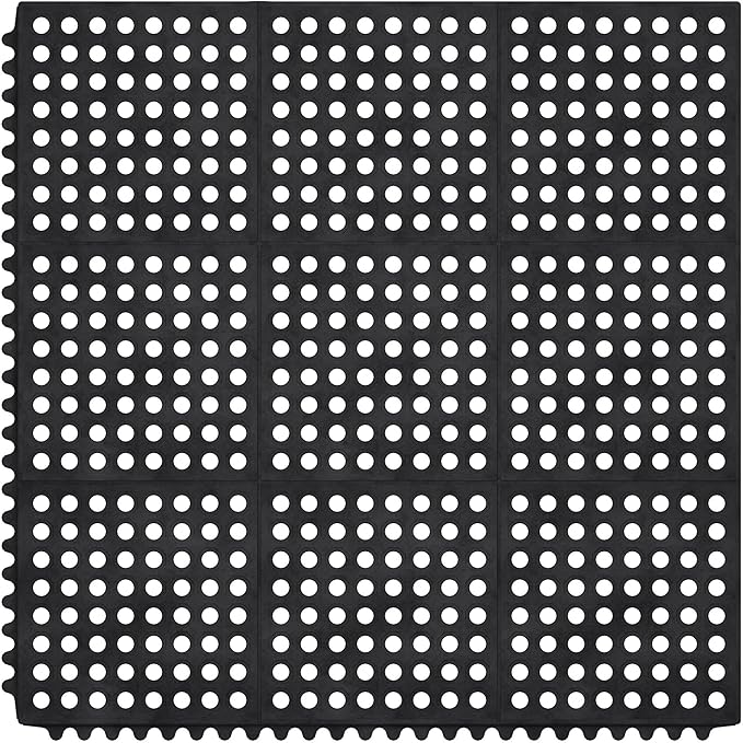 Ottomanson Heavy Duty Rubber Floor Mat – Non-Slip, Waterproof, Easy to Clean – Anti-Fatigue Mat for Commercial Kitchens, Restaurants, Workshops – Oil Resistant, Hose Washable – 36" x 36", Black