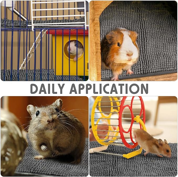 Amylove 4 Pcs Guinea Pig Cage Liner Guinea Pig Bedding Washable Fleece Pee Pads Reusable Small Animals Training Mat Small Animal Sleeping Bed for Bunny Hamster(Dark Gray,14 x 28 Inch)