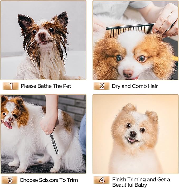 Gimars 7inch Professional 4CR Stainless Steel 6 in 1 Grooming Scissors for Dogs with Safety Round Tip, Heavy Duty Titanium Coated Pet Grooming Scissor for Dogs, Cats and Other Animals