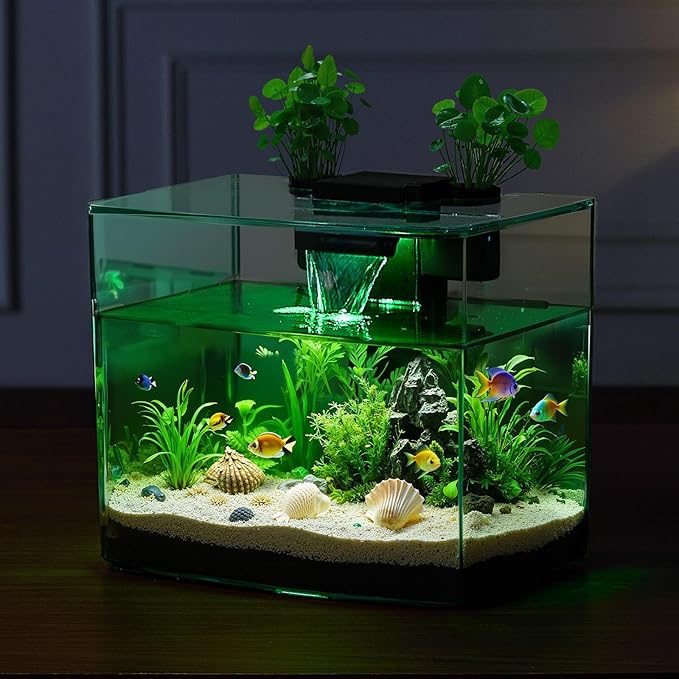 VEVOR Fish Tank Aquarium, 3.5 Gallon Arch Ultra-Clear GPPS Starter Smart Tank Adjustable 3 Color Lighting, Self Cleaning System Fishbowl for Freshwater & Saltwater Fish Home, Office, or Pet Use