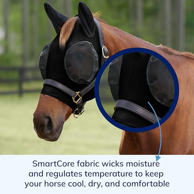 SmartEquine Comfort Fly Mask with SmartCore Technology | UV Horse Mask | UPF 50 | Forelock Hole | Stretch Material | Fine Mesh Around Ears | Moisture-Wicking for Cool Comfort (Cob)