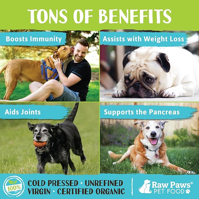 Raw Paws Virgin Organic Coconut Oil for Dogs & Cats, 8-oz - Treatment for Itchy Skin, Dry Nose, Paws - Hot Spot Lotion for Dogs - Natural Hairball Remedy for Cats