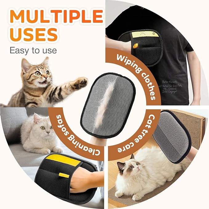 Reusable Pet Hair Remover Gloves – Electrostatic Lint & Fur Removal, Machine Washable Cleaning Gloves for Furniture, Clothes & Car(Black)