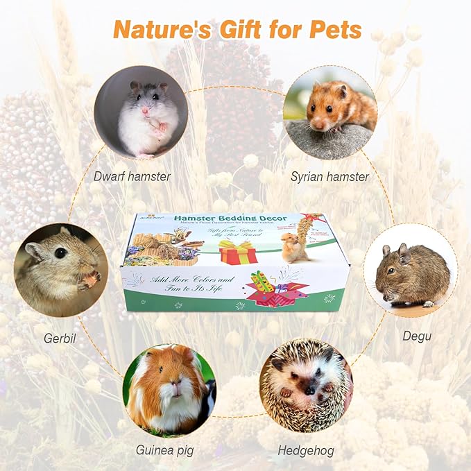 Natural Hamster Bedding, Hamster Herbs Flowers for Hamster Cage Enclosure Habitat Decor Hamster Sprays for Dwarf Syrian Guinea Hamsters Gerbil Degus or Other Small Animals（Flower Grain Version）