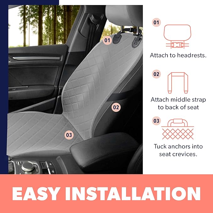 Active Pets Dog Car Seat Cover, Waterproof Front Seat Protector for SUV Truck Sedan, Pet Safety Travel Comfort System with Universal Fit, Grey
