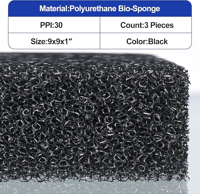 Tondiamo 3 Pieces Aquarium Sponge Filter Pad Media Cut to Fit Foam for Fish Tank Filters Replacement Fish Tank Cleaner Open Cell Foam Sponges for Dishes