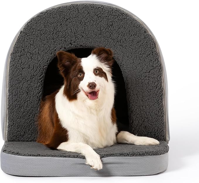 Orthopedic Dog Bed House - Dog House Indoor with Egg-Crate Foam - Tent Bed with Waterproof Lining & Nonskid Bottom, Ideal for Small Breeds & Fits 24-Inch Crate - 23"x16", Charcoal