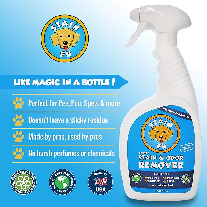 Pro Strength Carpet Odor & Stain Remover Works Like Magic in a Bottle on Tough Urine Feces Vomit and Even red Wine Too! 24 fl.oz