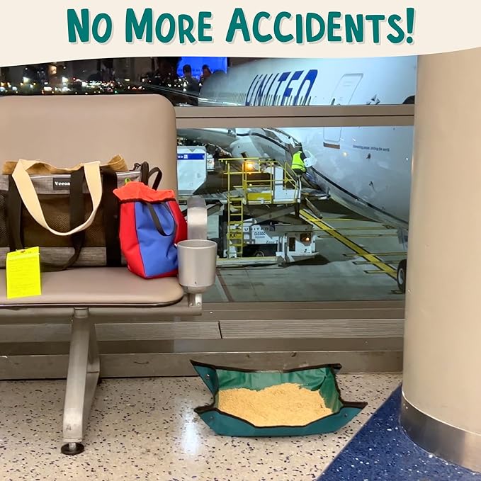 Travel Litter Box for Cats (3in1 Kit) – Foldable Litterbox + Litter Bag + Scooper (Portable Litter Box for Cat Traveling) Collapsible Litterbox for Car Travel with Cat, Camping, Plane