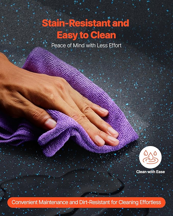 VEVOR 0.56 Inch Thick Gym Floor Tiles, 25 Tiles Rubber Top with EVA Foam, 25" x 25" Gym Flooring Workout Mats with 100sq.ft Coverage, Interlocking Puzzle Gym Mats for Gym, Home, Garage, Black & Blue