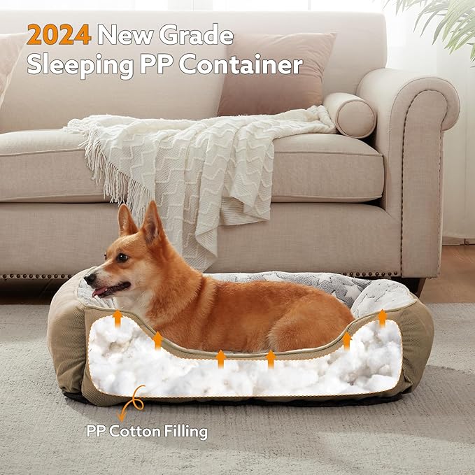 SIWA MARY Medium Dog Bed - Washable, Orthopedic, Calming for Medium Dogs, Non-Slip Bottom, S Plus (25"x21"x8") Brown