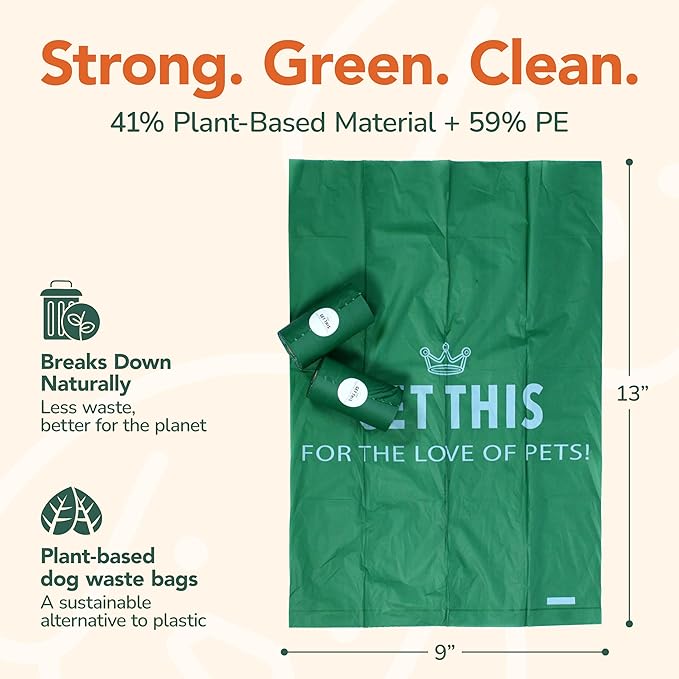 Biodegradable Dog Poop Bag - 180 Dog Waste Bags Total, Leakproof & Odor-Trapping, Durable Doggy Waste Bags - 12 Rolls (15 Pet Poop Bags Per Roll), 13x9" Environment-friendly Potty Bags