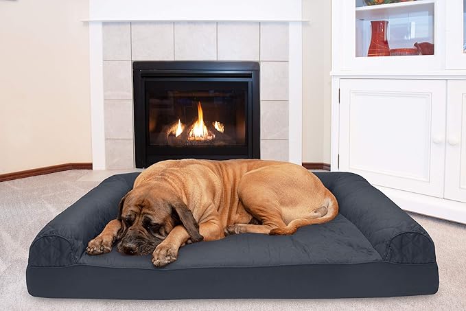 Furhaven Cooling Gel Dog Bed for Large Dogs w/ Removable Bolsters & Washable Cover, For Dogs Up to 125 lbs - Quilted Sofa - Iron Gray, Jumbo Plus/XXL