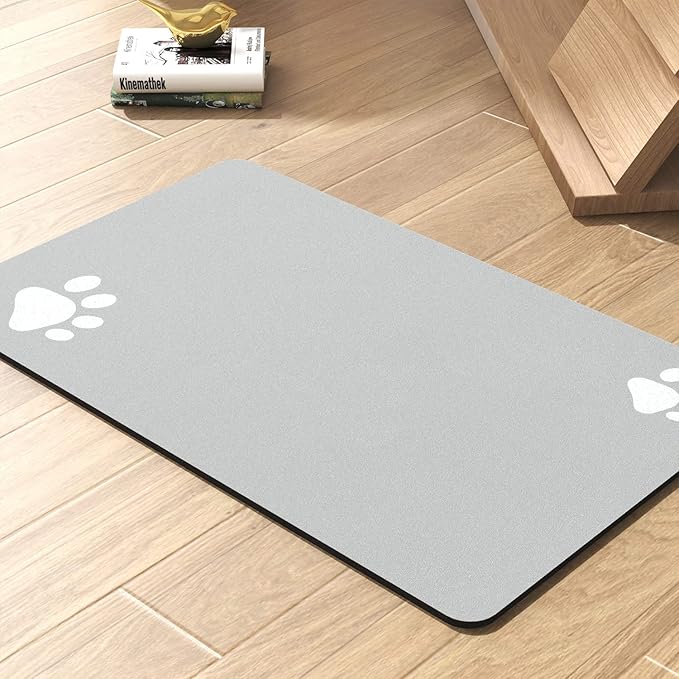Pet Feeding Mat-Absorbent Dog Mat for Food and Water Bowl-No Stains Quick Dry Water Dispenser Mat-Dog Accessories Pet Supplies-Bowl for Messy Drinkers（LIGHTGREY,12"x19"