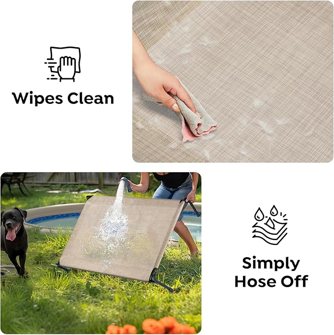 Veehoo XXXL Original Elevated Dog Bed - Outdoor Raised Dog Cots Beds for Large Dogs, One-Sided Extra Large Raised Cooling Pet Bed Off Ground, Non-Slip & Breathable, Beige 53" L x 33" W x 7.9" Th