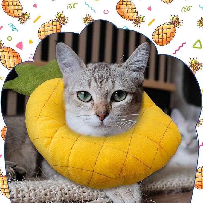 Weewooday 4 Pcs Adjustable Cat Cone Collar Soft Cat Recovery Collar Cute Kitten Fruits Shaped After Surgery Wound Elizabeth Padded Pet Neck Anti Bite Lick Dog Comfortable Smooth Texture