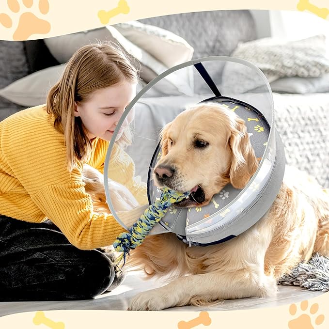 Dog Cone Collar with Enhanced Anti-Licking, Inflatable Dog Cone After Surgery, Adjustable Size with Soft Padding for Small Medium Large Dogs - S