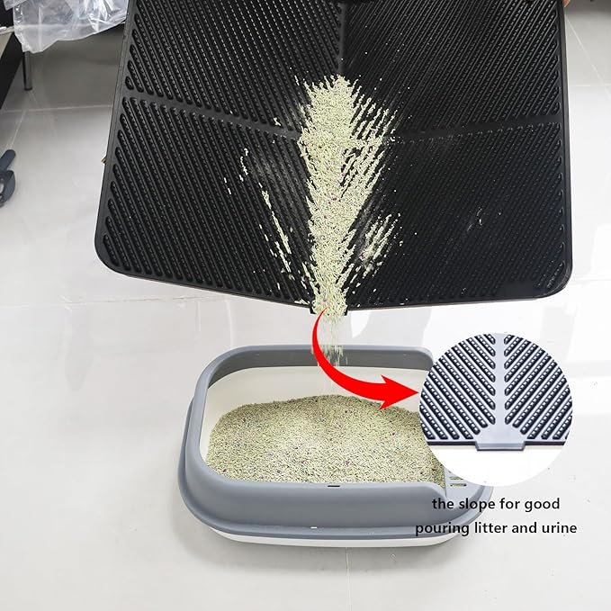Silicone Cat Litter Mat, Scratch-Resistant Litter Trapping Mat, Waterproof & Non-Slip Litter Box Mat, Highly Effective for Collecting Litter, Easy to Clean for Indoor Use
