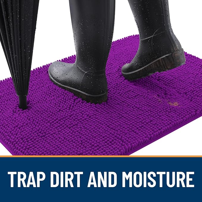 OLANLY Dog Door Mat for Muddy Paws 70x35, Absorbs Moisture and Dirt, Absorbent Non-Slip Washable Doormat, Quick Dry Chenille Mud Mat for Dogs, Entry Indoor Entryway Carpet for Inside Floor, Purple