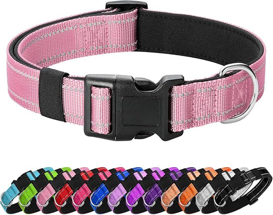 Reflective Dog Collar Padded with Soft Neoprene Breathable Quick Release Basic Dog Collars for Large Dogs Pink Girl