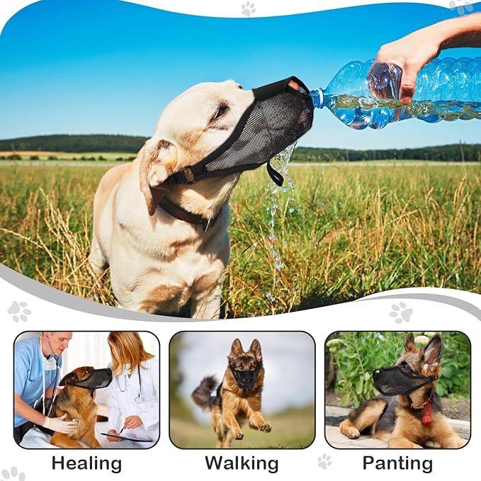 Dog Muzzle, Soft Air Mesh Muzzle for Small Medium Large Dogs Anti Biting Barking Chewing Scavenging, Breathable Adjustable Loop Pets Muzzle with Front Opening Design Allows Panting Drinking (Black,XL)