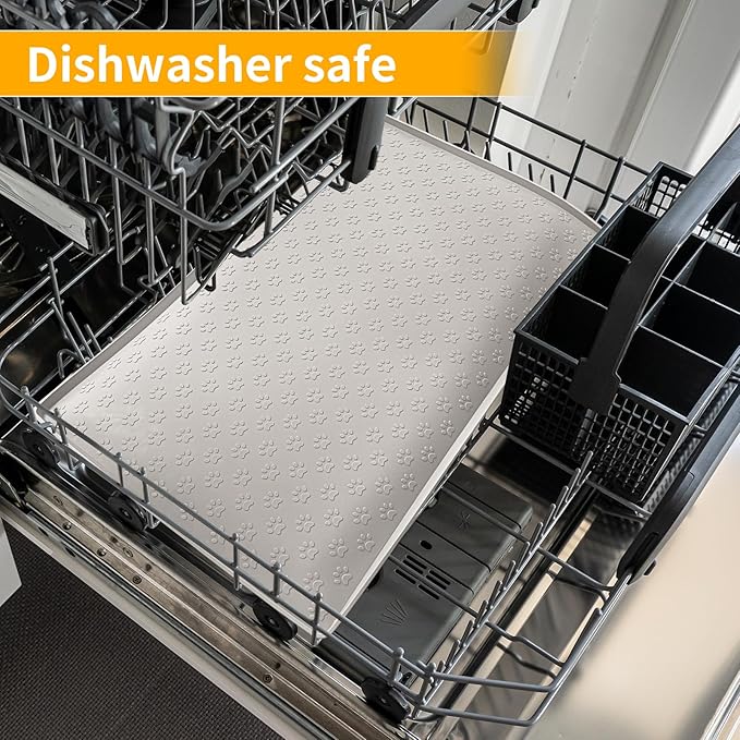 Ptlom Dog Food Mat Anti-Slip Pet Bowl Mats for Food and Water, High-Lips Pet Placemat Prevent Messy Spills to Floor, Waterproof Puppy Feeding Tray for Small, Medium Large Dogs Cats, Silicone