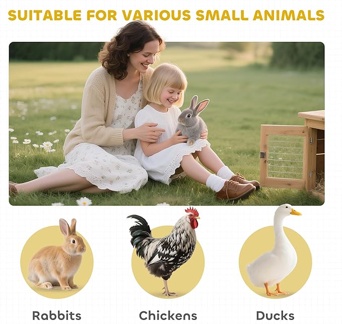 PawHut Wooden Rabbit Hutch Bunny Hutch Cage Guinea Pig with Waterproof Roof, No Leak Tray and Feeding Trough, Indoor/Outdoor, Gray