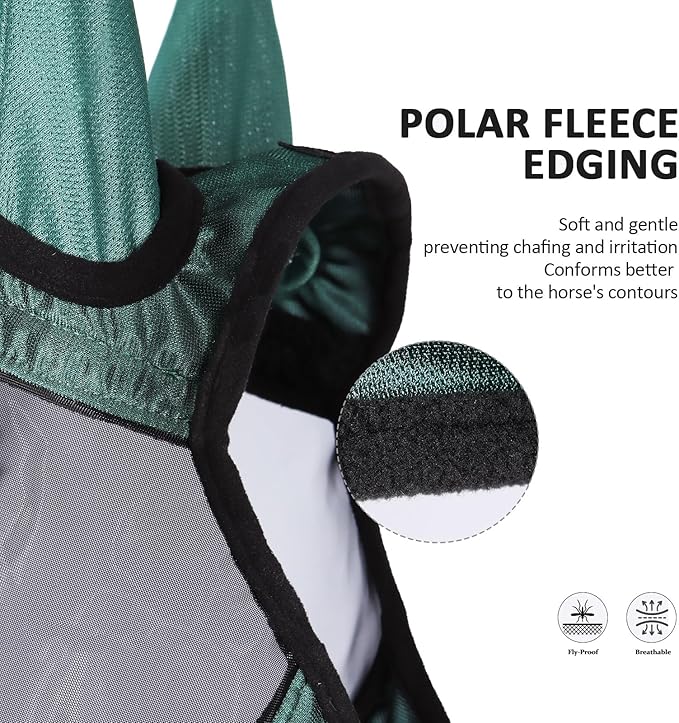 Harrison Howard Pro Luminous Horse Half Face Fly Mask Large Eye Space with Ears UV Protection for Horse Hunter Green S