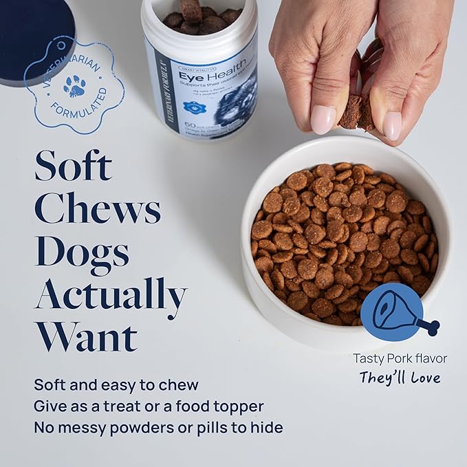 Veterinary Formula Eye Health Supplement for Dogs – Vet-Formulated Tear Stain Chews with Omega 3, Lutein & Cranberry – Smart Vitality Supports Eye Moisture, Stain Reduction & Immunity, 60 Soft Chews