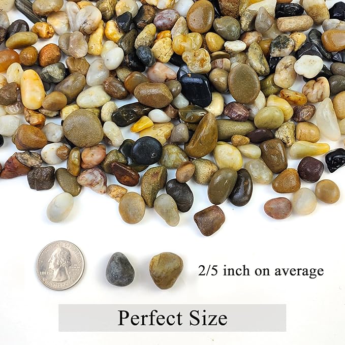 5 lbs Gravel for Fish Tank, 2/5 Inch Mixed Color River Rocks for Aquarium, Vase Fillers, Cactus Bonsai, Plant Soil Cover and Outdoor Garden Landscaping Rocks