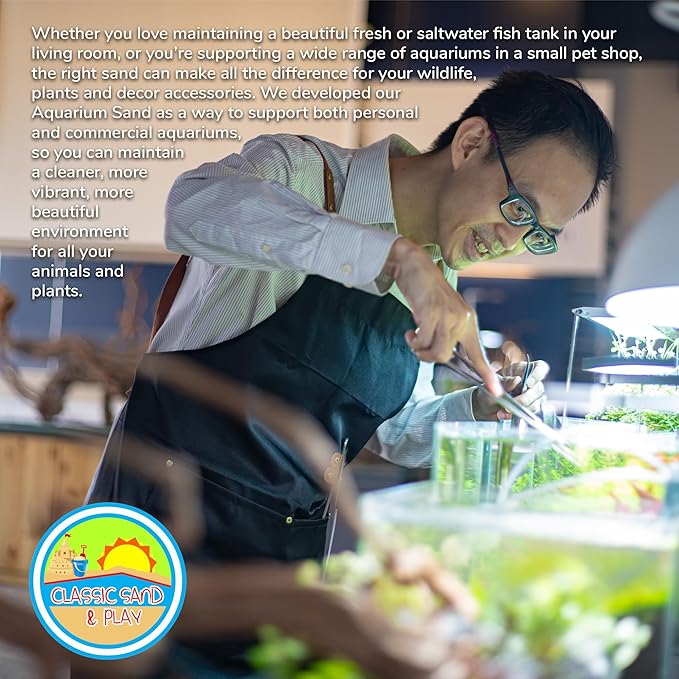 CLASSIC SAND & PLAY Natural Aquarium Sand for Freshwater and Saltwater Tanks, 40 lb. Bag, Improves Filter Life and Filtration Process, Pre-Washed Fine Sand, Natural