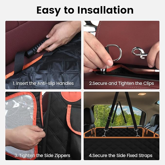 Back Seat Extender for Dogs - Holds 450lbs, Waterproof Dog Car Seat Cover for Back Seat with Hard Bottom for Cars SUVs Truck,Anti-Scratch No Slip Large Space Pet Backseat Protector,Black Orange