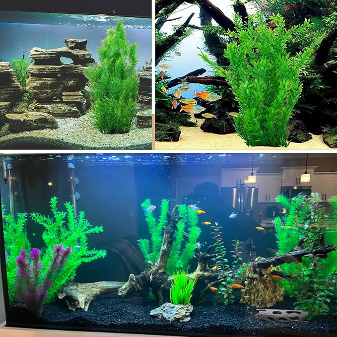 kathson Aquarium Plants Plastic Realistic Tall Fish Tank Plant Decorations Seaweed Fish Tank Decor Artificial Plants Ornament for Aquarium Extra Large 21.7 Inches (Green,2 PCS)