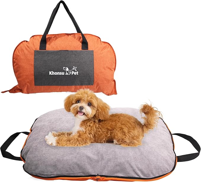 Portable Waterproof Dog Mat for Camping, Patio & Travel - Foldable Outdoor Dog Bed with Teflon Shell & Removable Plush Pad - Easy Clean, Durable - S (Lemon Yellow)