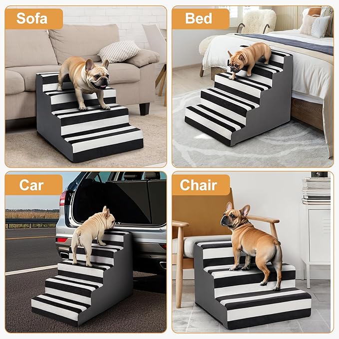JOEJOY Dog Stairs for Small Dogs 17.7" H, 4-Step Dog Steps for High Bed and Couch, Pet Stairs with Non-Slip Bottom Washable Cover for Small Dogs and Cats