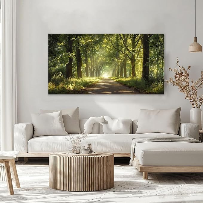 Large Forest Tree Wall Art Canvas Living Room Nature Green Pictures Framed Prints Oversize Wall Decor Landscape Painting for Bedroom Dining Office Home 60"x30"