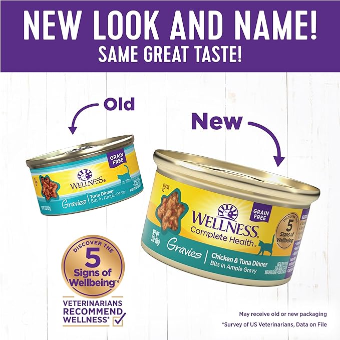 Wellness Complete Health Gravy Adult Wet Cat Food, Natural, Protein-Rich, Grain Free, 3 Ounce, 12 Pack, (Chicken & Tuna Dinner)