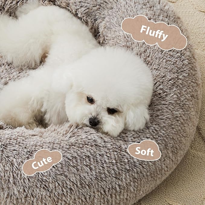 WNPETHOME Calming Dog Beds for Large Dogs, Anti-Anxiety Donut Large pet Bed, Fluffy Faux Fur Plush Dog Bed，Warming Cozy Soft Round Lagre Pet Beds for Jumbo Dogs, Cat Cuddler Cushion Pad