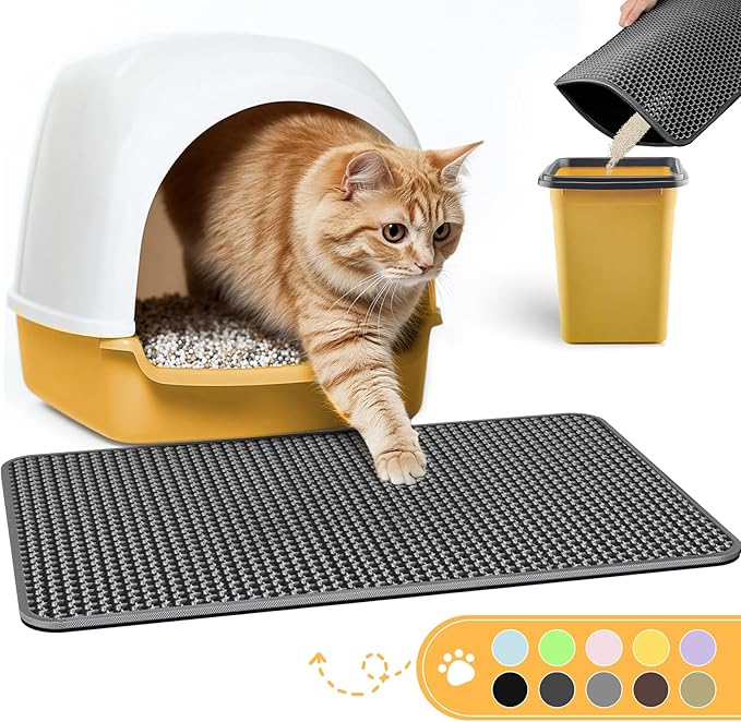 Cat Litter Mat - 23.2'' x 29.1'' Large Litter Trapping Mat, Easy to Clean Litter Box Mat, Waterproof, Urine-Proof, Non-Slip Kitty Litter Mats for Floor, Dark Grey