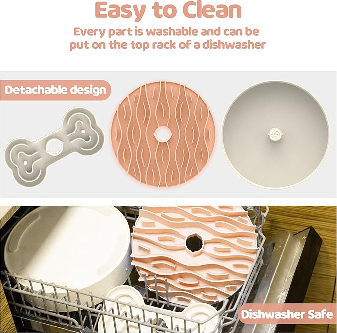 Slow Feeder Dog Bowl for Large Dogs with Non-Slip Base - Adjustable Speed Design, Removable Puzzle Inserts & Dishwasher Safe, Pink