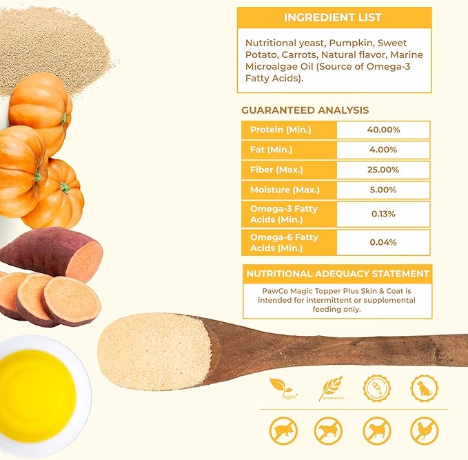 PawCo Magic Topper Skin & Coat - Dog Food Topper for Healthy Skin & Shiny Fur, Grain-Free Meal Enhancer with Omega-3 & DHA, 160g