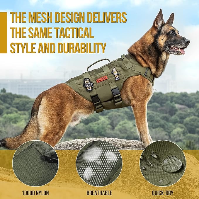 OneTigris Tactical Dog Harness for Small Dogs, Mesh Design Service Dog Vest Breathable Military Dogs Molle Vests with Handles, Harness for Walking Hiking Training