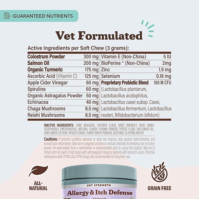 Natural Dog Company Aller Immune Chews 90 ct, Vet Strength High-Concentration Senior Dog Allergy Relief with 2.4X Colostrum, 2X Salmon Oil & 1.5X Probiotics, Supports Immune, Skin, Coat & Gut Health