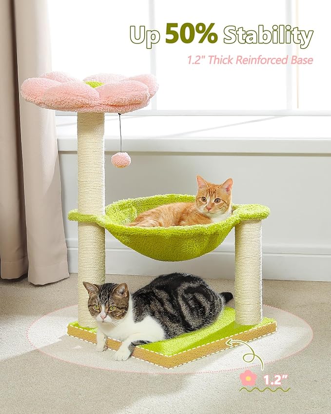 Flower Cat Tree, 28" Cat Tower with Cozy Flower Perch, Large Hammock for Indoor Small Cats, Cute Cat Tree with Sisal Scratching Post and Fur Toy Ball for Kittens, Pink