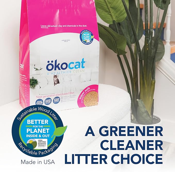 ökocat Super Soft Wood Clumping Cat Litter, Unscented,14 pounds - Natural Ingredients, Stops Odor, Clumps Solid, 99% Dust Free, Great for All Cats, Sensitive Paws, Kittens