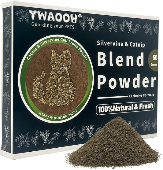 Catnip & Silvervine Powder – 50g Blend of Silvervine Gall Fruit & Catnip, Non-Addictive, for All Cat Ages, Multi-Use with Toys, Scratchers & Protecting Furniture, with 5 Little Pouches