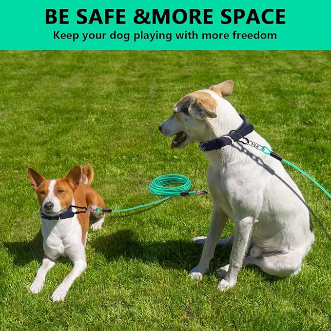 Dog Tie Out Cable 50FT-500Lbs,Heavy Duty Dog Leads Line for Yard with Swivel Hook,Medium Large Dogs Leash&Chains for Outside,Rust Chew Proof Dogs Run Cable for Outdoor Camping(Green Cyan, 50FT)