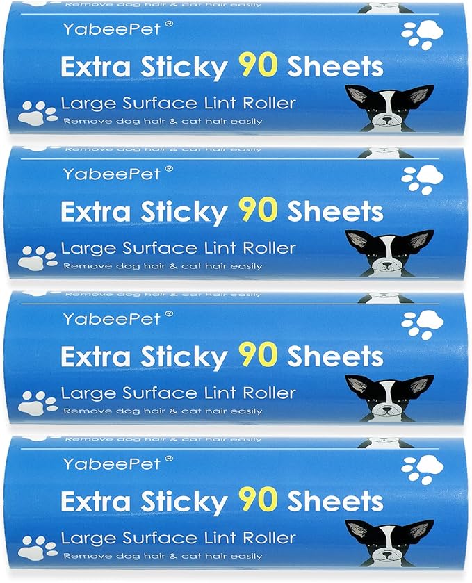 Extreme Sticky Large Surface Lint Roller, 6.3'' Giant Pet Hair Remover Roller for Pet Dog Cat Hair, Clothes&Furniture Cleaning, 90 Sheets (4 Refills)