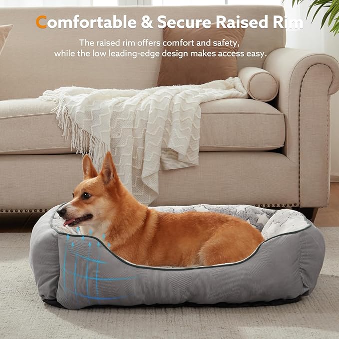 SIWA MARY Rectangle Dog Bed for Small Medium Dogs, Calming Dog Bed Medium Size Dog, Orthopedic Dog Sofa Bed, Warming Soft Calming Sleeping Puppy Bed, Pet Bed with Anti-Slip Bottom, S Plus(25"x21"x8")
